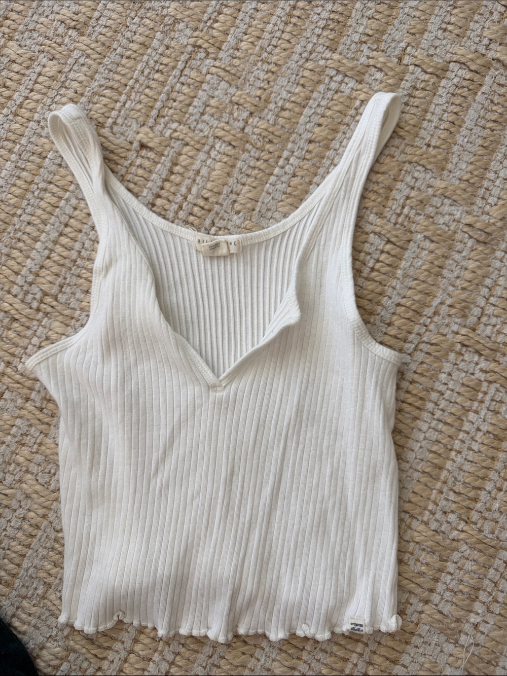 Billabong White Cropped Ribbed V-Neck Tank Top